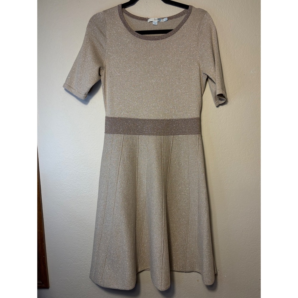 Boden Metallic Gold Knit Fit & Flare Dress‎ WH687 Champagne Sparkle US 8R